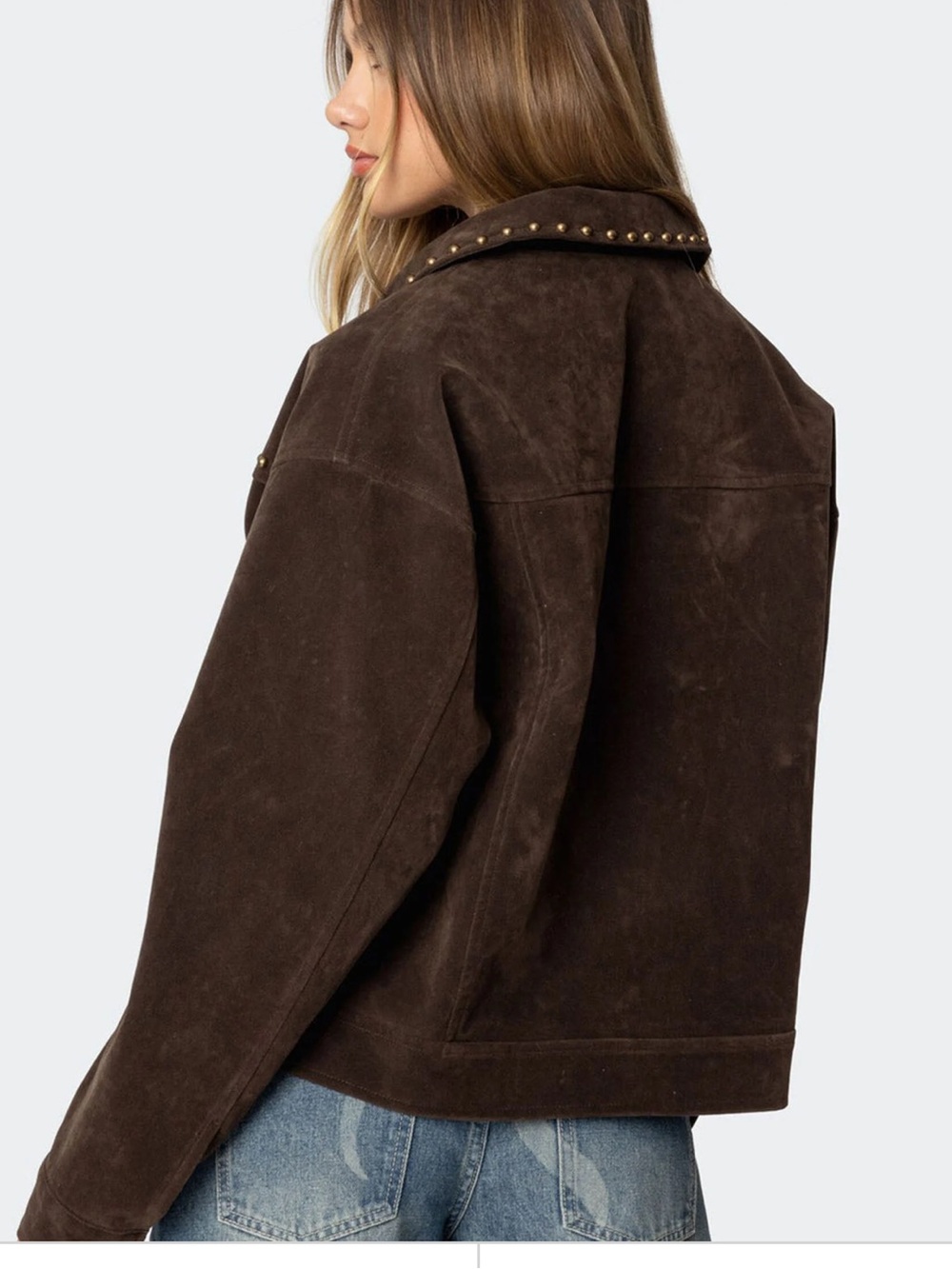 Edikted Memphis Studded Faux Suede Western Cowboy Jacket Brown NWT Size S - Picture 2 of 11
